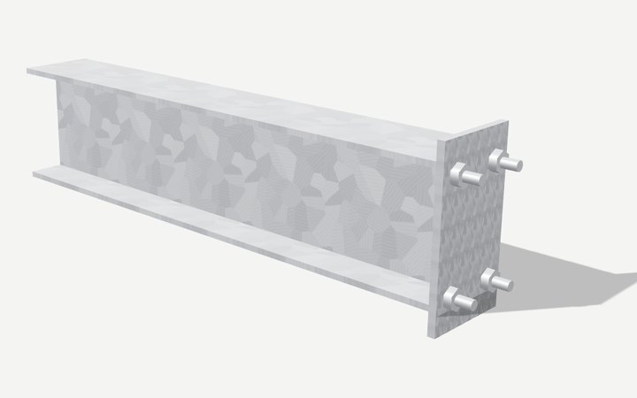 A steel beam with an end plate, hot-dip galvanised