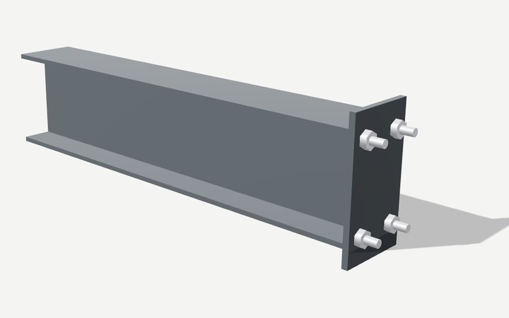 A steel beam with an end plate, powder coated