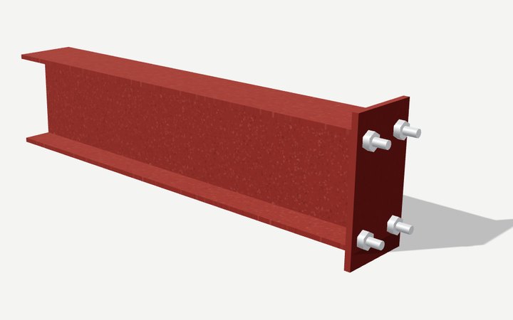 A steel beam with an end plate, red oxide primer