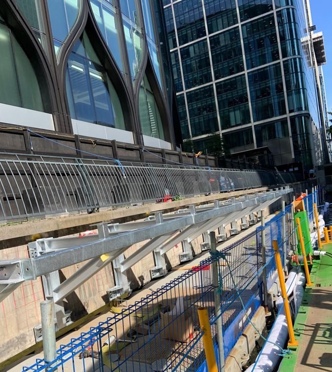 The finished run of brackets beneath the towers
