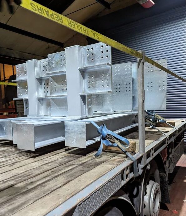 Galvanised columns loaded for delivery