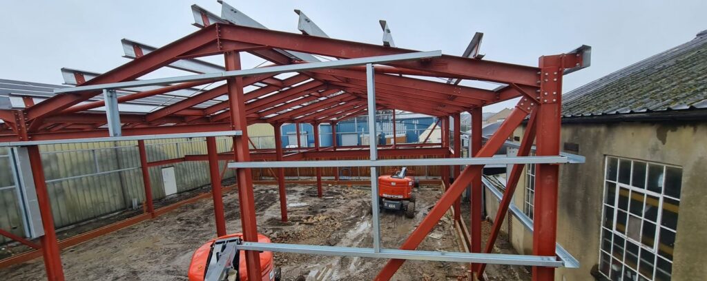 Ridge and rafters in place