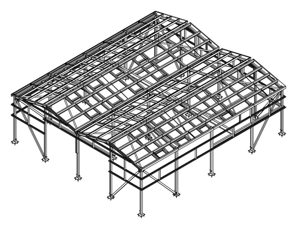 3D model of the frame with purlins