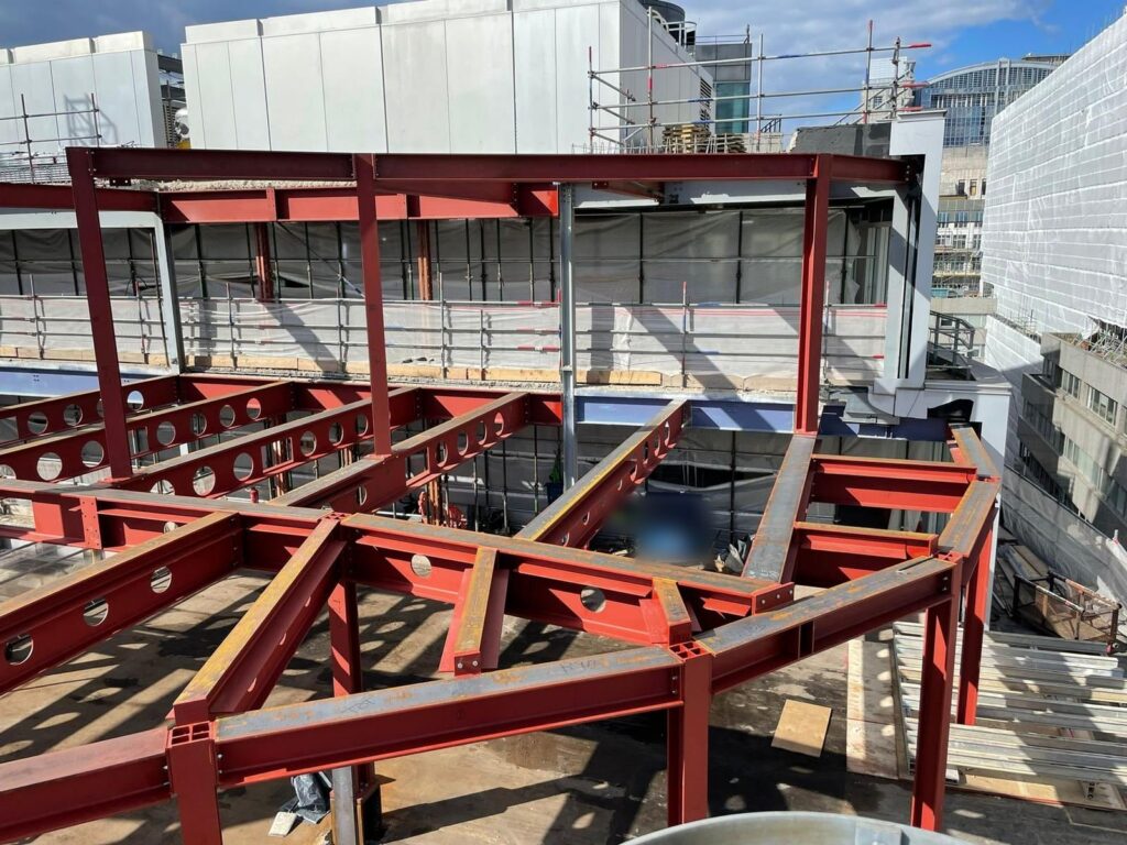 Looking along the new roof frame