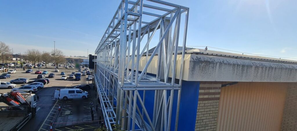 Galvanised frames above the car park