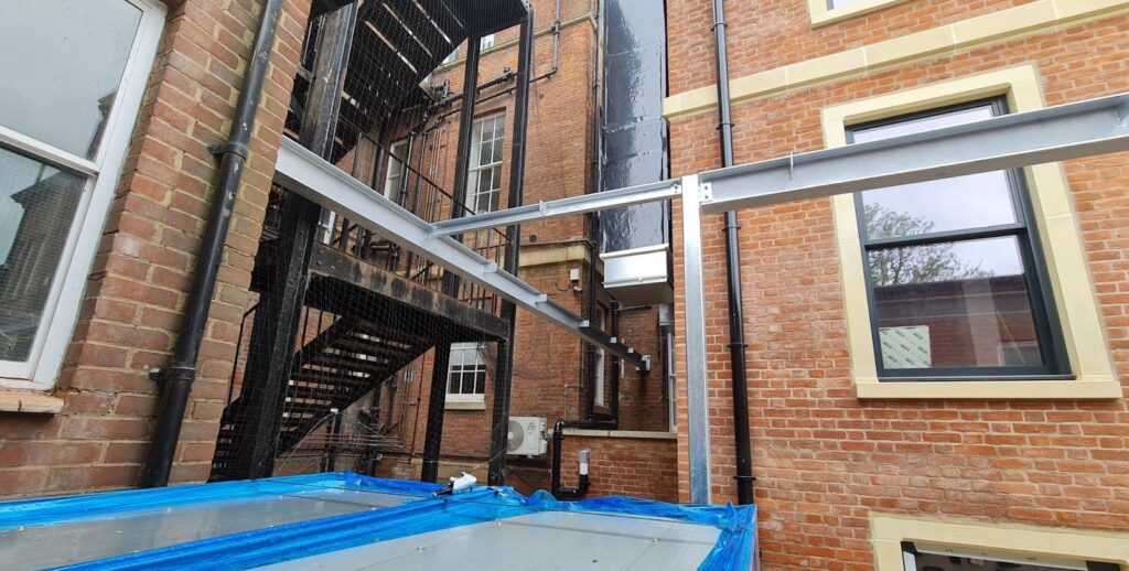 Galvanised frame and stair